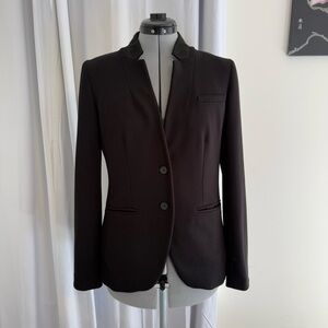 LOFT Modern Black Blazer Felt Contrast Stand Collar Women’s 4